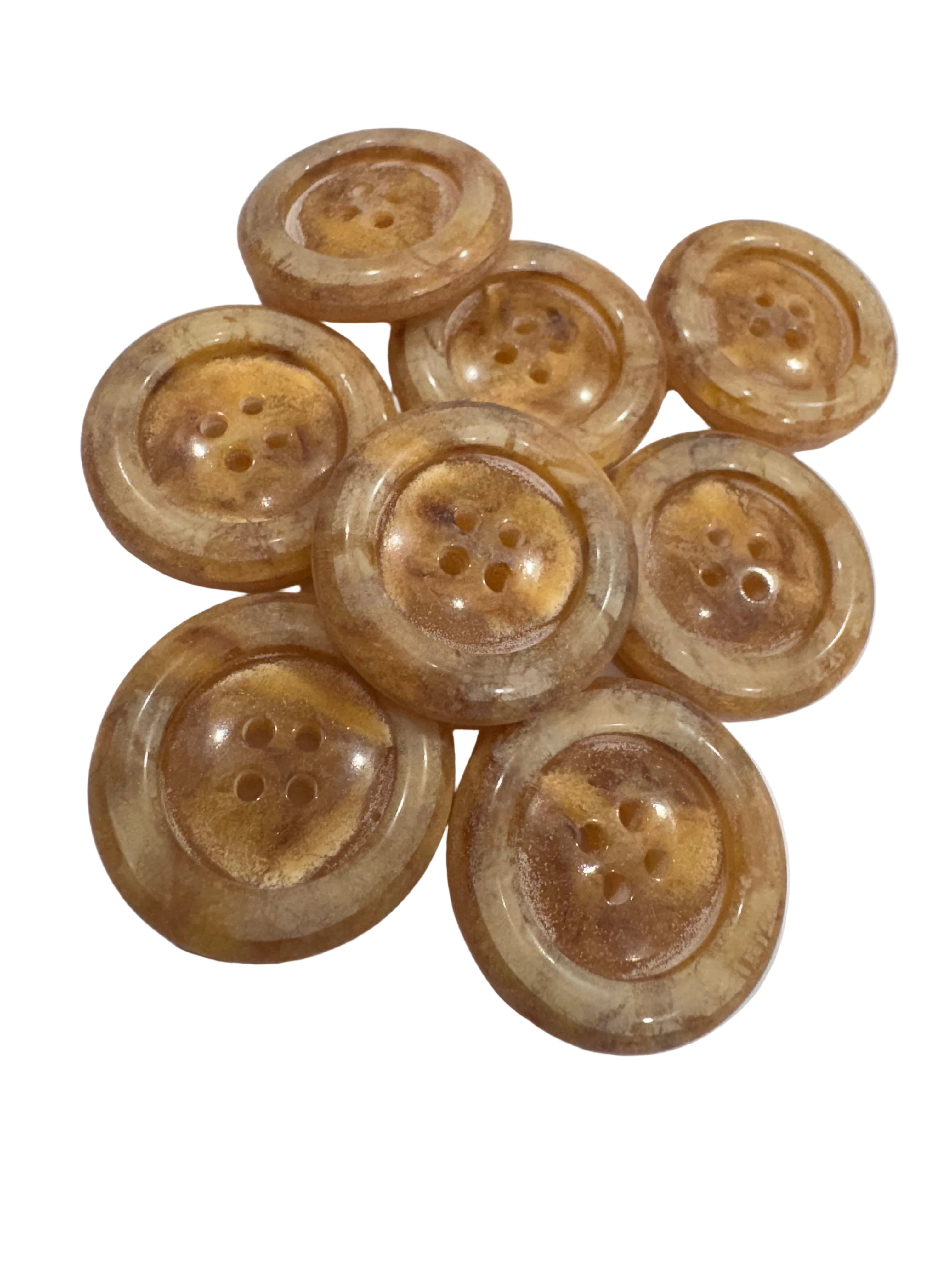 48L (30mm) Warm Amber Marbled Buttons – 4 Hole, Gloss Finish