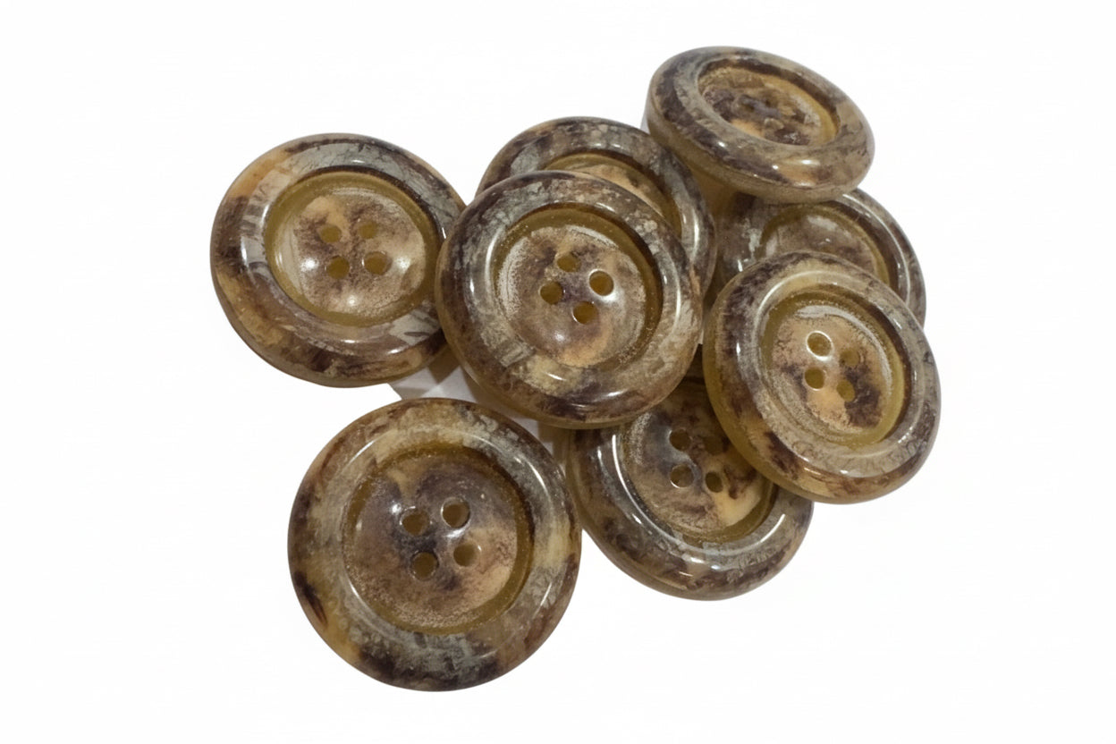 48L (30mm) Marbled Rustic Brown Buttons – 4 Hole, Gloss Finish
