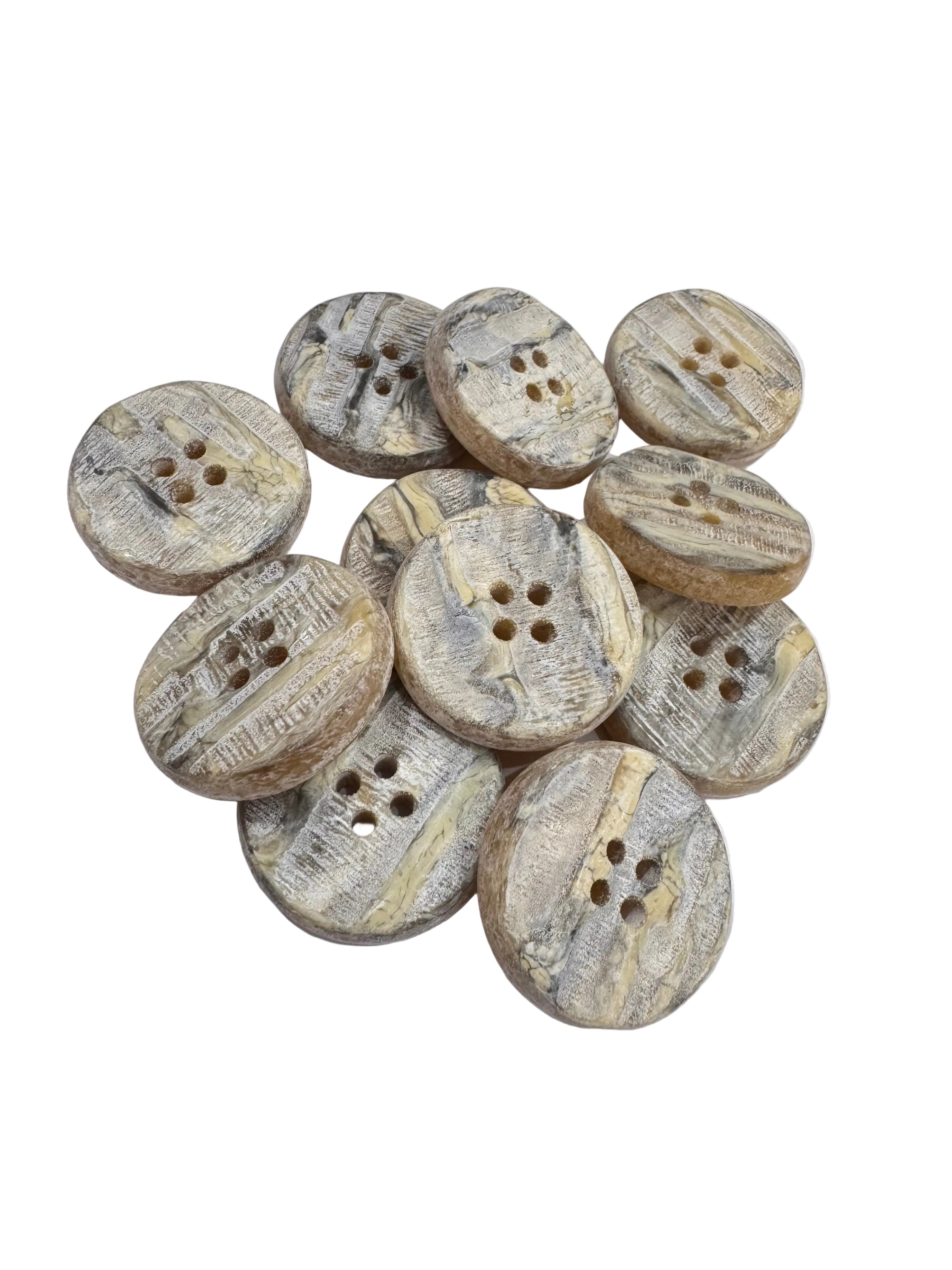 48L (30mm) Natural Driftwood Effect Wooden Buttons – 4 Hole, Matte Textured Finish