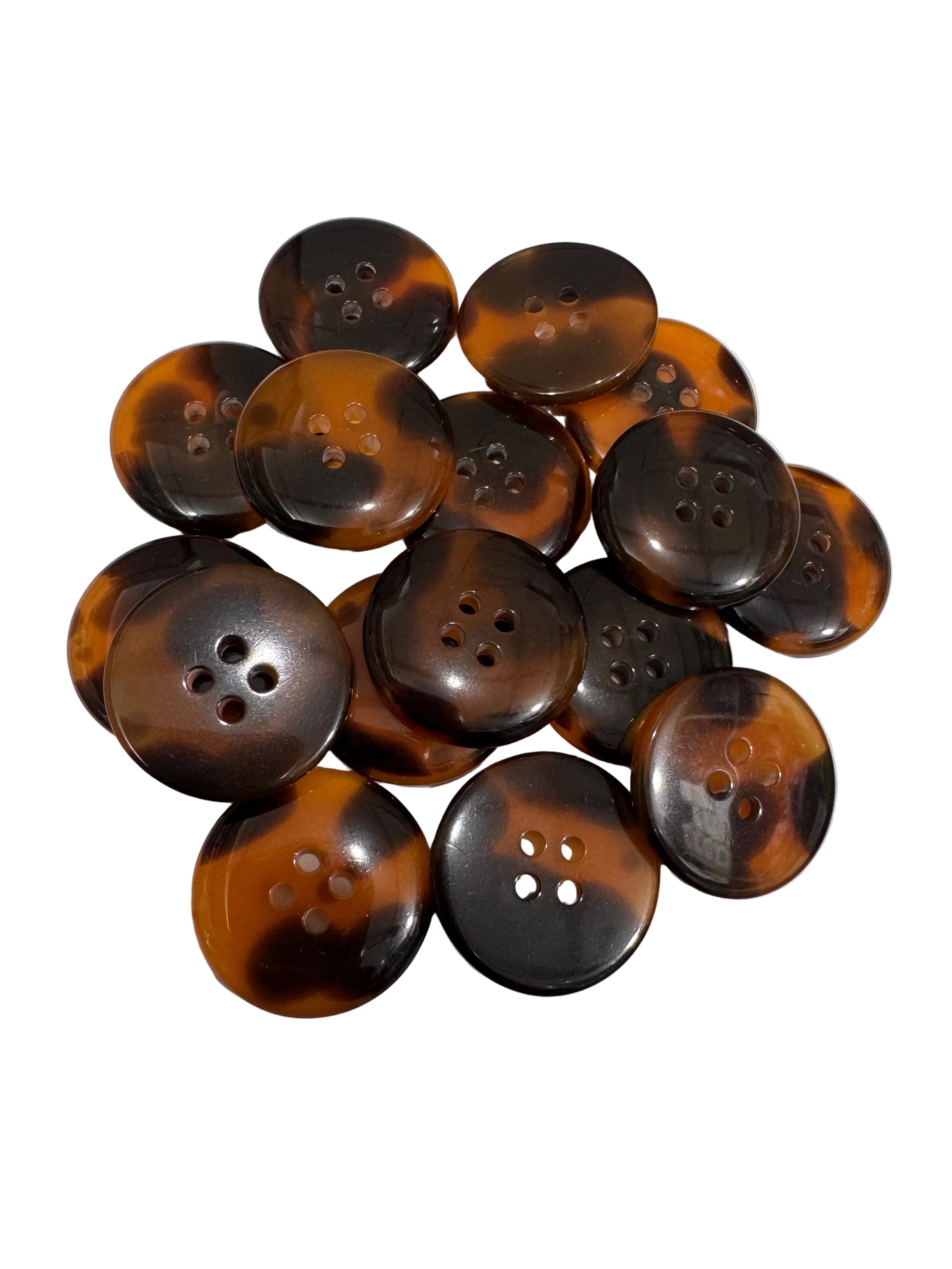 40L (25mm) Tortoiseshell Effect Resin Buttons – 4 Hole, Gloss Finish