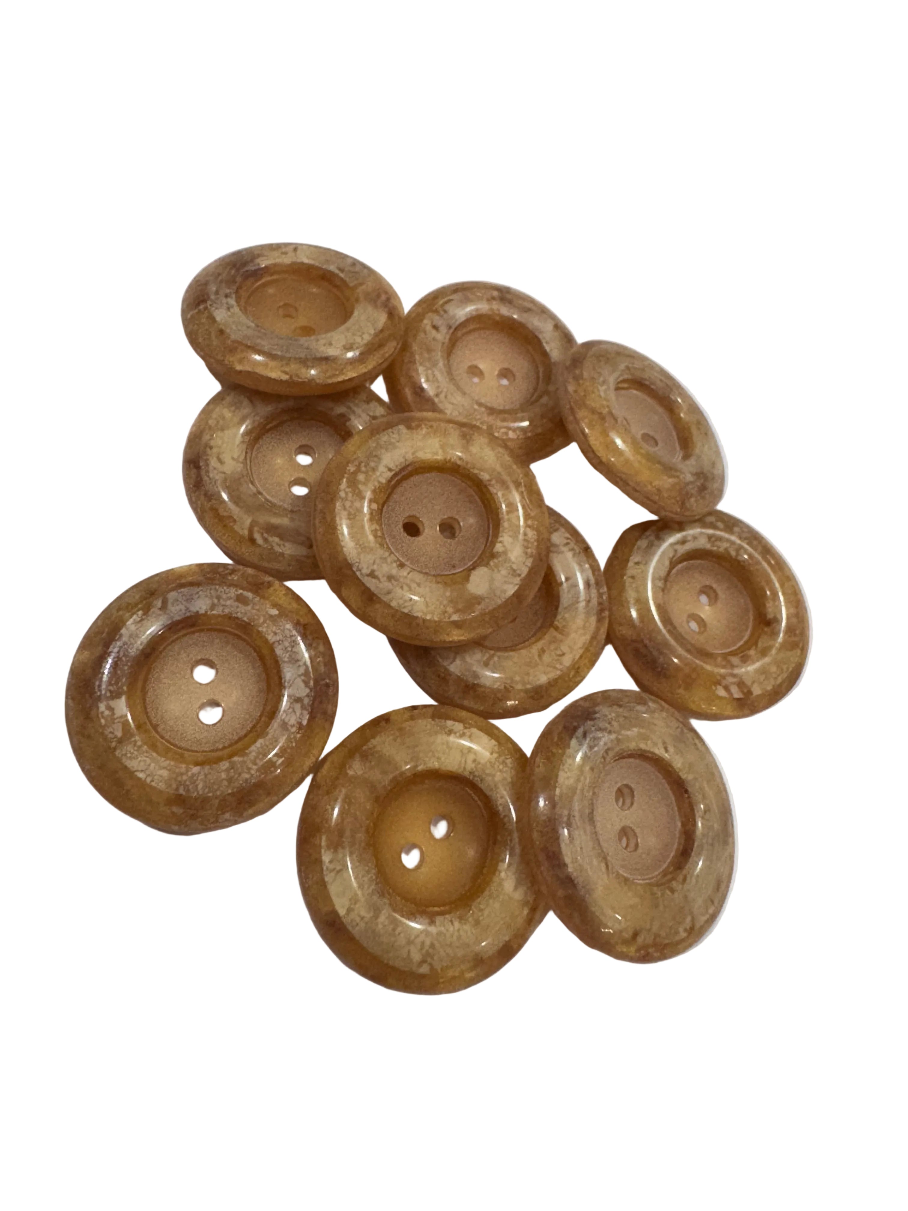 48L (30mm) Warm Amber Marbled Buttons – 2 Hole, Gloss Finish