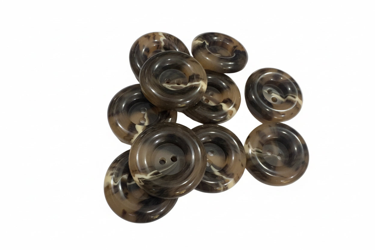 48L (30mm) Dark Tortoiseshell Effect Buttons – 2 Hole, Gloss Finish