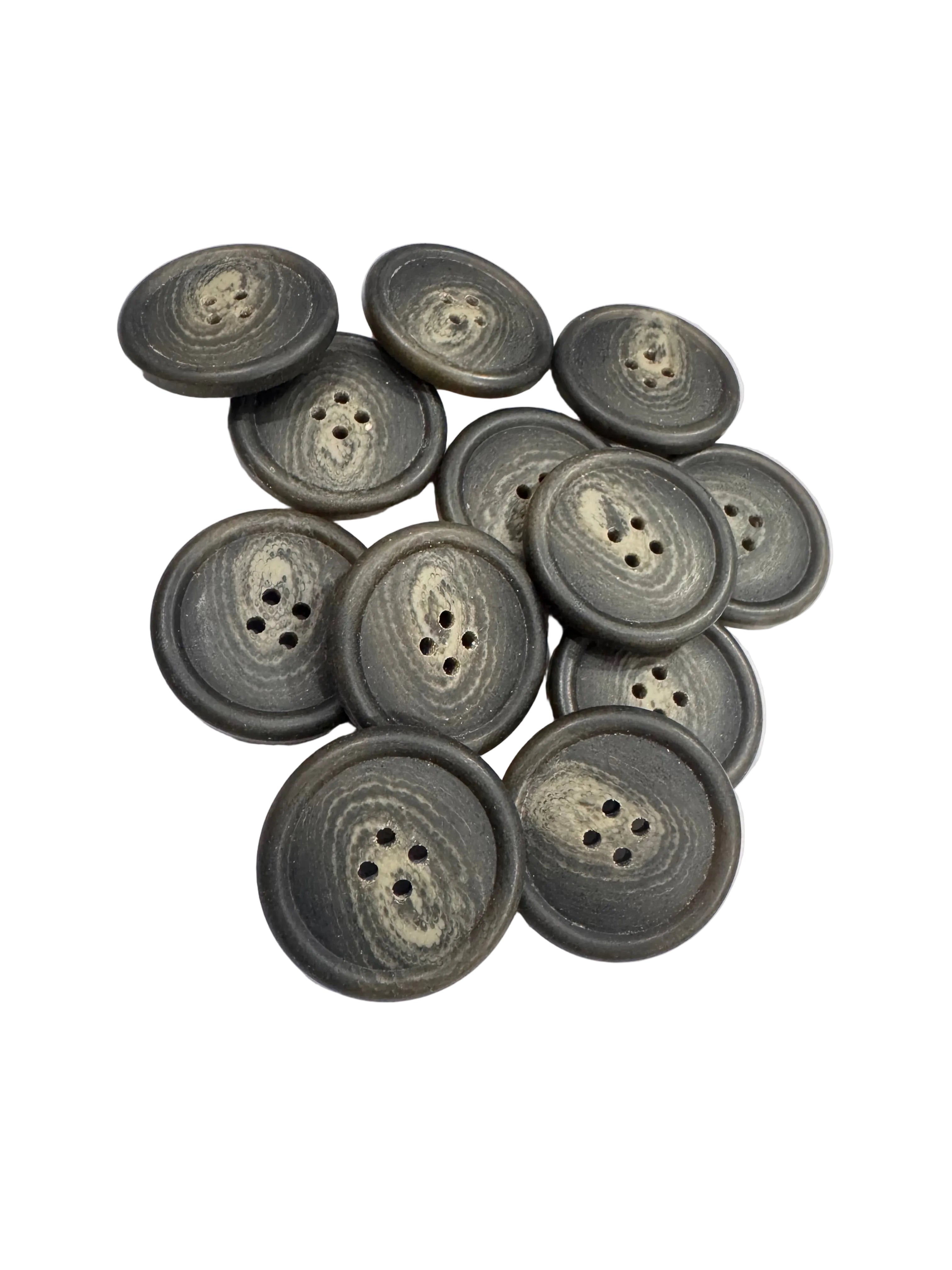 48L (30mm) Charred Woodgrain Effect Buttons – 4 Hole, Matte Finish