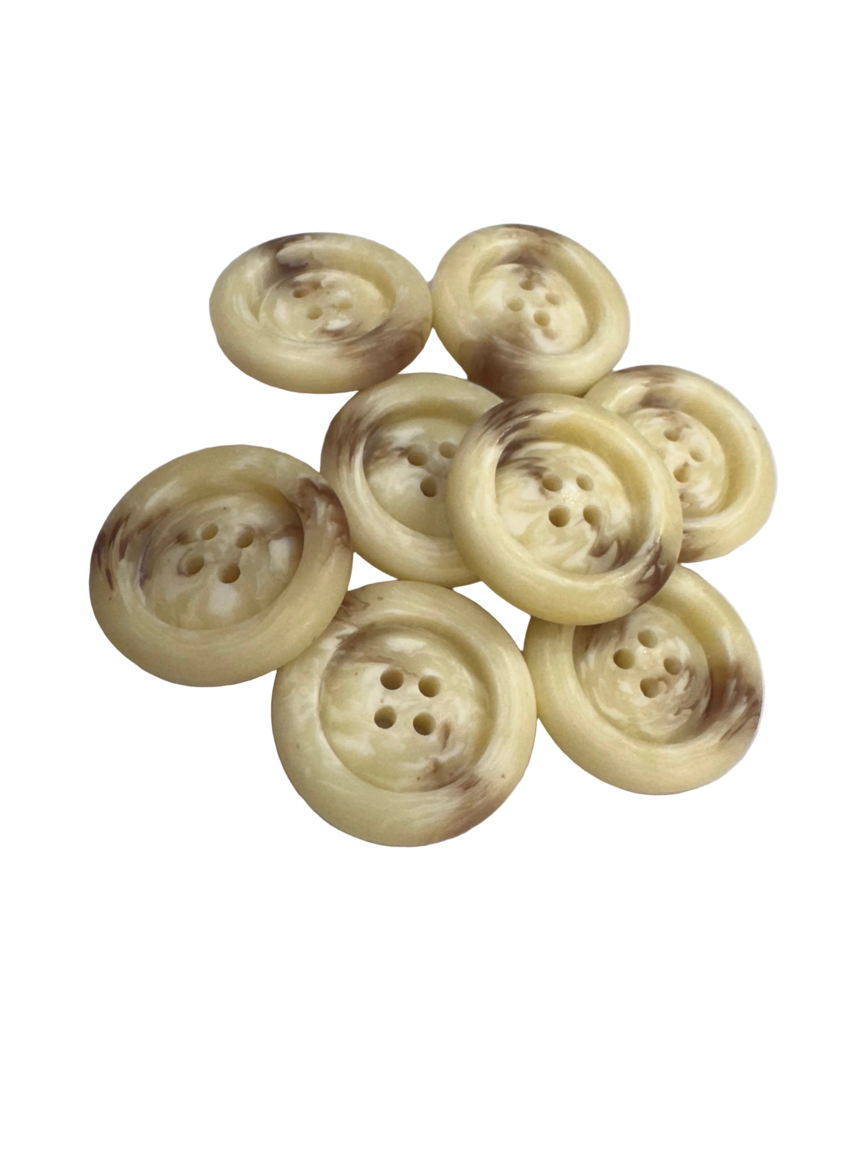 48L (30mm) Cream & Brown Marbled Buttons – 4 Hole, Matte Finish